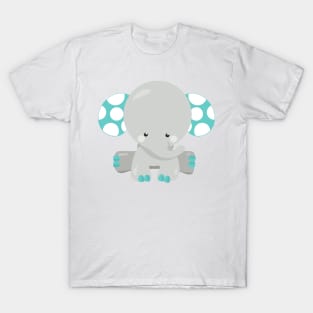 Cute Elephant, Little Elephant - Blue Gray T-Shirt